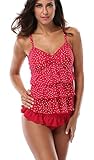Attraco Women's Rita Tiered Tankini Set Tie Front Swimwear Two Piece Swimsuit