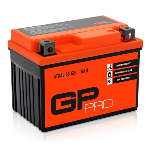 GP-PRO Gel-Batterie 12V 5Ah GTX4L-BS Rollerbatterie/Motorradbatterie, wartungsfrei versiegelt vorgeladen zyklenfest ersetzt YB4L-B / YTX5L-BS / YTX4L-