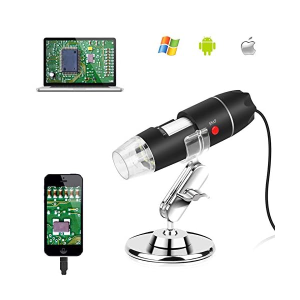 USB-Digitalmikroskop 40X bis 1000X Achort 8 LED-Vergrößerungs-Endoskopkamera mit Metallständer kompatibel für Android…