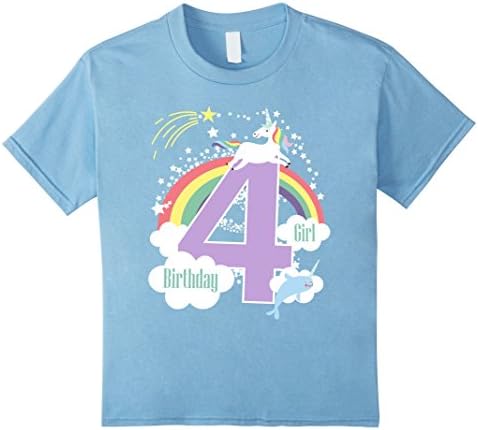 Kids Birthday Girl 4 Unicorn Rainbow Girls 4th Birthday T-Shirt 4 Baby Blue