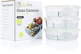 Glass Meal Prep Food Storage Containers Set - 2 Compartment Dishes with Extra High Divider - BPA Free, Microwavable, Perfect Portion Control Lunch Boxes - Comparable to Tupperware - 3 Pack, Medium