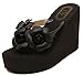 IDIFU Women's Boho Flowers Wedge Platform Flip Flops Sandy Thong Sandals With Heels Black 8 B(M) US