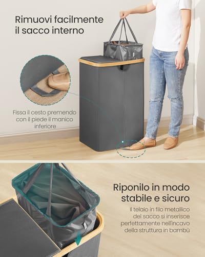 Cesto Portabiancheria a 2 Scomparti,con Coperchio,150 L
