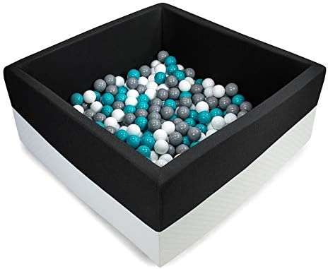 Tweepsy Soft Baby Ball Square Pool Pit 250 Balls 90x90x40cm Handmade EU - BKWE2N - eco-Black Pool: Turquoise, White, Grey