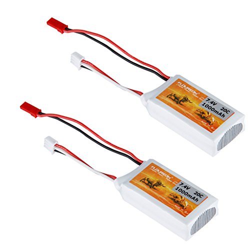 FLOUREON 2Packs 2S 7.4V 1000mAh 20C Lipo Battery Pack with JST Plug for RC Car Truck Truggy RC Hobby