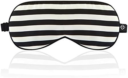 LONFROTE Natural Silk Filled Striped Sleep Eye Mask for Sleeping Aids,with Ear Plugs and Carry Pouch,Lightweight & Comfortable & Adjustable,Super Smooth for Girls Women Nice for Travel (B-W)