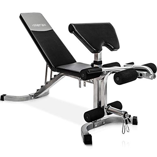 Merax Weight Bench with Leg Developer - Flat Incline Decline Olympic Adjustable Utility Benches with Preacher Curl [550 LBS Weight Capacity]