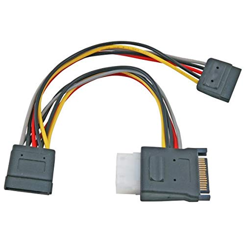 Premium Cord Power Y Cable for HDD Serial ATA to 5.25 Inch Female + 2x SATA Female 15 cm
