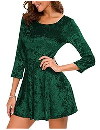 DGMYG - Mini vestido de mujer de manga 3 4 redondo de terciopelo para patinaje casual