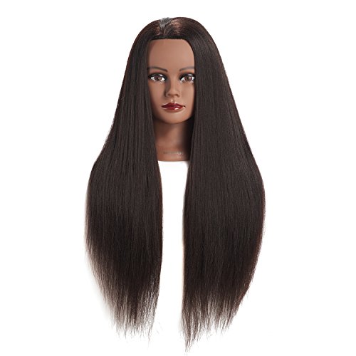Hairginkgo Mannequin Head 26″-28″ Super Long Synthetic Fiber Hair Manikin Head Styling Hairdresser Training Head Cosmetology Doll Head for Cutting Braiding Practice with Clamp Black (91812BY0220)