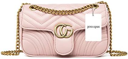 JOLLQUE Women's Leather Shoulder Bag,Velvet Crossbody Bag (Pink Leather Small)