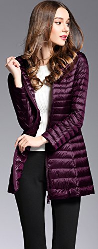 Elezay Women's Light Weight Down Jacket Hooded Coat Purple XS