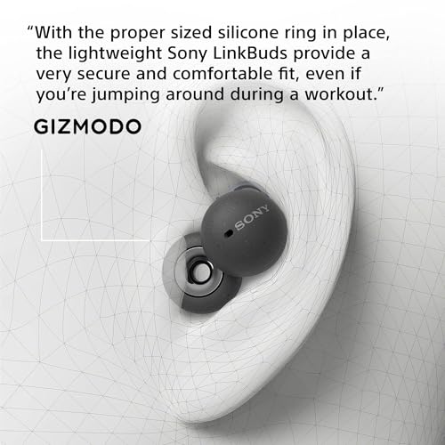 SONY LINKBUDS TRULY WIRELESS EARBUD HEADPHONES WITH AN OPEN-RING DESIGN FOR AMBIENT SOUNDS AND ALEXA BUILT-IN, BLUETOOTH EAR BUDS COMPATIBLE WITH IPHONE AND ANDROID, GRAY