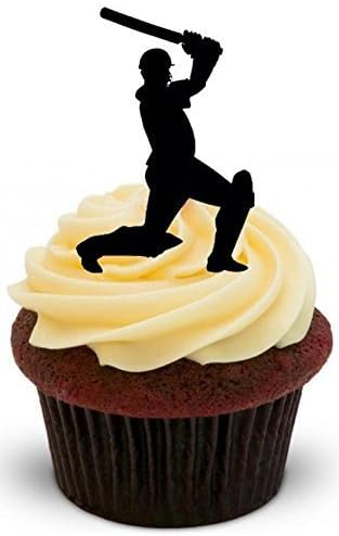 Cricket Player Silhouette - Fun Novelty Birthday Premium Stand UP Edible Wafer Card Cake Toppers Decoration