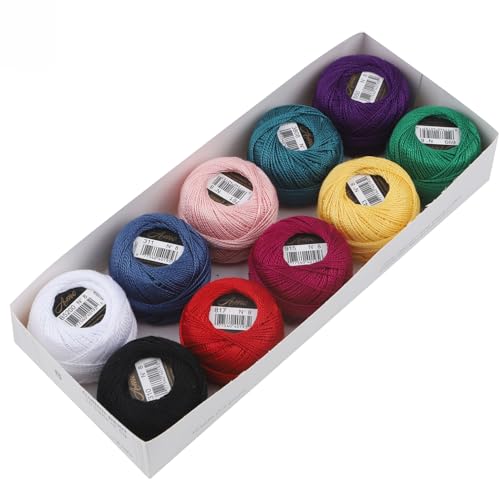 Size 8 100% Double Mercerized Egyptian Long Staple Cotton DIY Embroidery Thread 10 Balls Per Set Crochet Cross Stitch Needlepoint Hand Embroidery