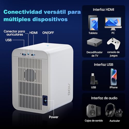 AOC 1080P Smart Projector,Fully Sealed,300 ANSI & 12000 Lumen & Auto Focus & Android 12.0,Projectors with Wifi6 and Bluetooth 5.0,250'' Screen, Portable Projector for Phone/PC/HDMI/USB (White+Yellow)