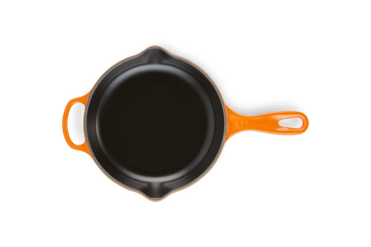 LE CREUSET Signature Enamelled Cast Iron Skillet Frying Pan with Helper Handle and Two Pouring Lips, 20 cm, Volcanic, 20182200900422