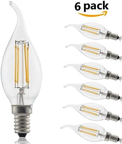 GMY Lighting 6 Pack Candelabra Led Light Bulb Filament CA10 E12 3.5W 120V 2700K Warm White