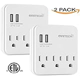 Multi Outlet Surge Protector Wall Mount Outlet with 3 Electrical Outlets and Dual 2.1 AMP USB Charging Ports, OviiTech Socket Outlet Adapter,White,2 Pack