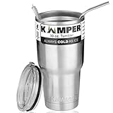 KAMPER 30 Oz Tumbler Set Stainless Steel | Double-Wall Vacuum Insulated, Keeps Cold & Hot Longer | FREE BONUS Splash-Proof Lid & Metal Straw w/Brush | New Travel Bundle Buy a Gift for Your Loved Ones