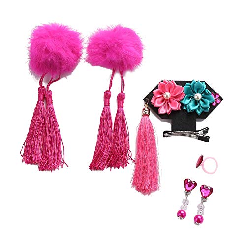 ESHOO Chinese Girls Hairclips Set Fluffy Ball Tassel Flower Hairpin Princess Cheongsam Costume Hair Accessories