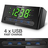 LED Alarm Clock with USB Charger - 4 USB Port for iPhone/iPad/iPod/Android Phone