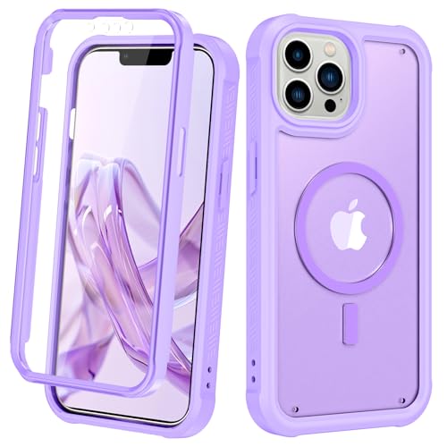 Avocase Magnetic for iPhone 13 Pro Max Case Built in Screen Protector [Compatible with MagSafe] Military-Grade Protection Full Body Shockproof Slim Translucent Matte Women Girls Men, Lavender