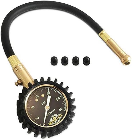 Motor Luxe Tire Pressure Gauge 60 PSI - Accurate Heavy Duty Dial for Your Car Truck and Motorcycle - 4 Free Valve Caps