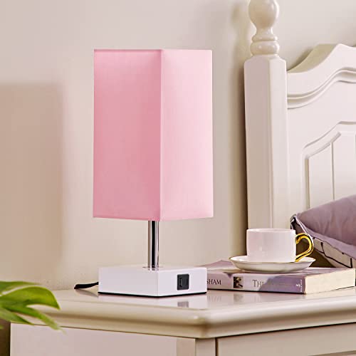 Ambimall Touch Control Table Lamp with USB A+C Charging Ports, 3 Way Touch Lamps Beside Desk, Nightstand Lamp for Bedrooms Living Room, Pink Shade with White Base, LED Bulb Included(Pink)