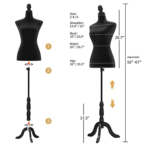 Bonnlo Female Dress Form Pinnable Mannequin Body Torso with Wooden