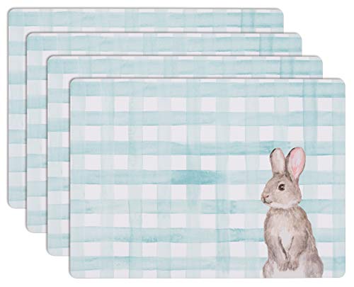 House and Home Cork Placemats 16 x 12-Inch Set of 4 (Easter Bunny
Rabbit Gingham Teal)