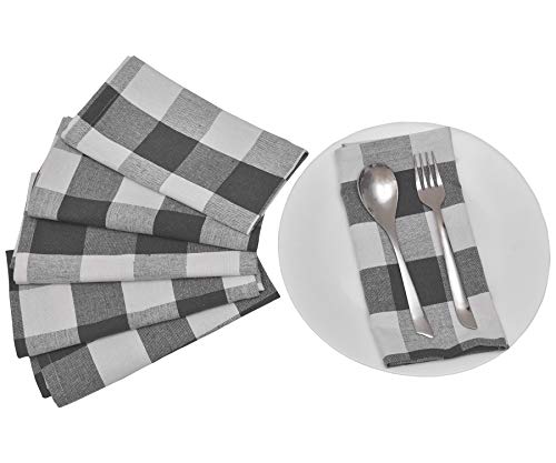 Grey Checked Napkins - Buffalo Plaid Napkins - Buffalo Check Kitchen Napkins - Cotton Plaid Napkins - Kitchen Napkins Cotton - Plaid Napkins Cotton - Grey Cloth Napkins Set of 6 (18x18), Grey & Cream