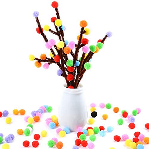 Caydo 1200 Pieces 1cm Assorted Pom Poms, Small Pompom Balls for Kids Creative Arts & Crafts Projects Making and DIY Decorations