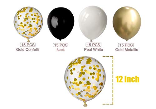 60 pcs Black and Gold Confetti Balloons 12 Inch White Pearl and Gold Metallic Party Balloons for Holidays Birthday Party Decorations