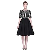Heroecol Womens Vintage 1950s Dresses Oblong Neck Short Sleeve 50s 60s Style Retro Swing Cotton Dress