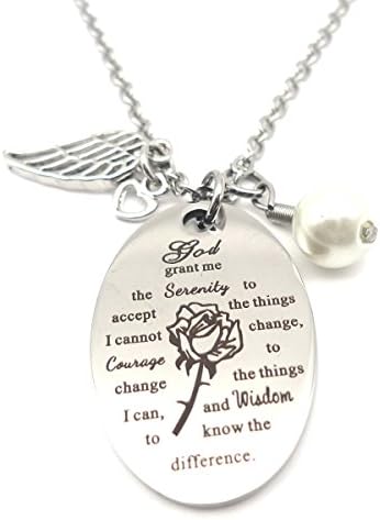 Blerameng God Grant Me The Serenity to Accept The Bible Verse Prayer Necklace with Free Chain Christian