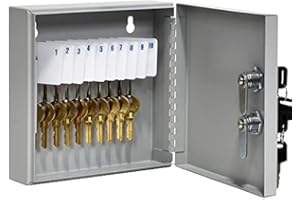 BankSupplies Fort Knox 10 Key Cabinet | Dual Lock Control Key Box | Welded 22 Gauge Steel Construction | Scratch Resistant | Write-On Key Tags for Easy Identification