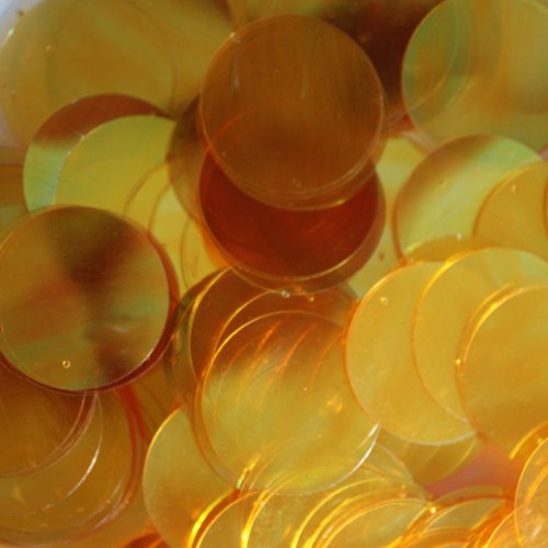 30mm Flat Round SEQUIN PAILLETTES ~ Amber Golden Crystal Iris Rainbow ~ Loose sequins for embroidery, bridal, applique, arts, crafts, and embellishment. Made in USA.