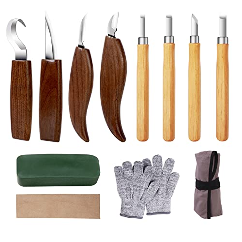 Wood Carving Tools QJIUBA 8 in 1 Wood Carving Kit with Hook Knife