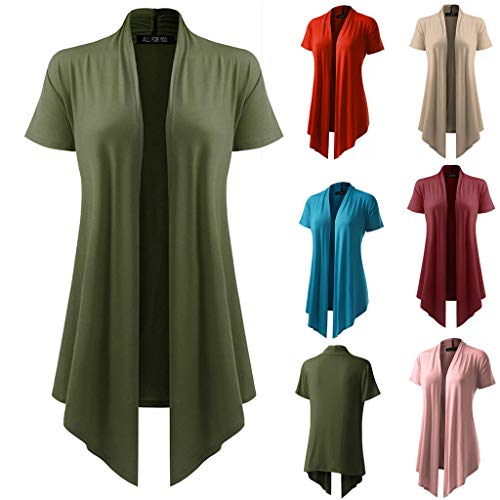 DONTAL Women's Soft Drape Cardigan Short Sleeve Smock Sun Wear Blouse Tops Clothes Kimono Wine