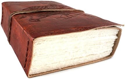 Thick Leather Journal Diary Notebook Elephant Embossed 8" x 6" Hand Torn Deckle Paper 200 Sheets