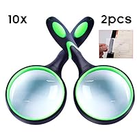 IAMGlobal 10X Magnifying Glass, Handheld Reading Magnifier, 75mm Magnifying Glass Lens, Thickened Rubbery Frame with Non-Slip Soft Handle for Newspaper Reading, Insect, Science for Seniors Kids(2 Pc)