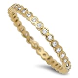 Yellow Gold Tone Sterling Silver Cz Eternity Band 2mm (Size 3 - 9)