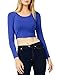 LE3NO Womens Fitted Long Sleeve Crop Top with Stretch, L3NWT1073_BLACK, Large