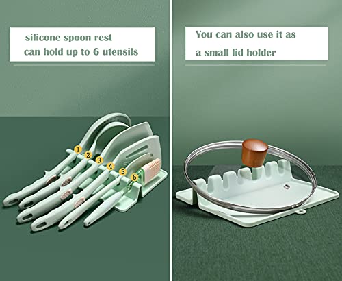 Silicone Spoon Rest for Kitchen Counter,Spoon Holder for Stove Top,Kitchen Utensil Holder with Drip Pad, Cooking Utensil rest with Hang Hole