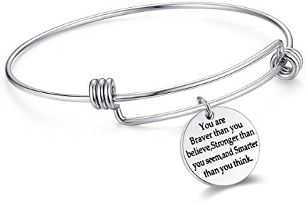You're Braver Stronger Smarter than You Think Inspirational Bracelet Expandable Bangle Gift for Women Men
