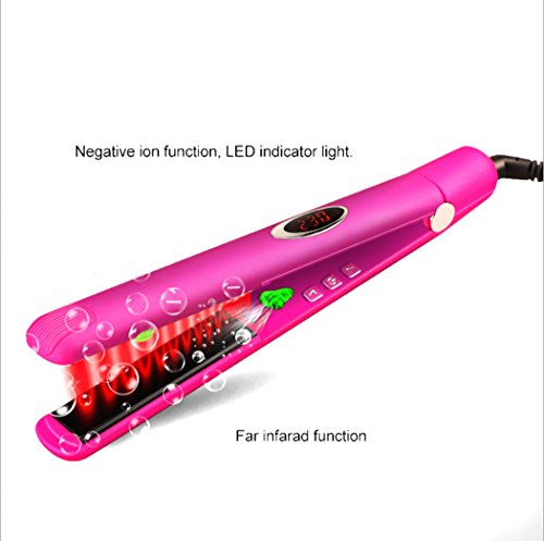 Hair Straightener Upgraded Far Infrared/negative Ion Flat Iron LED Display Automatically Switch Off Hair Straightener Silver Plating-black,pink (Color : Pink)