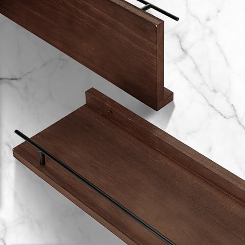 VINATO Set of 3 Wooden Wall Shelves 40 x 15 x 4.5 cm for Kitchen, Living Room, Office and Bedroom, Wall Shelf, Brown