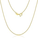 Haoyeio 14K Solid Yellow Gold Box Chain Necklace for Men & Women, Delicate 0.6mm/1mm Width Options, Available in 16–30 Inch Lengths (0.6mm, 16inch)