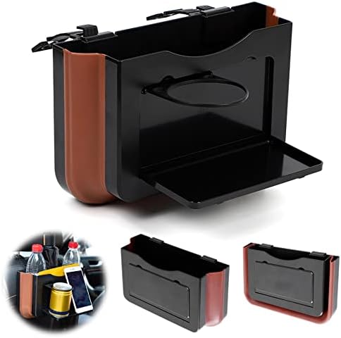 Car Trash Can Hanging Vehicle Garbage Storage Box Auto Interior Accessories Foldable Durable Red Faux Leather - View #2